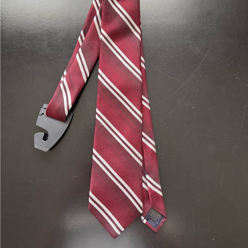 Brooks Brothers Burgundy and White Striped Tie